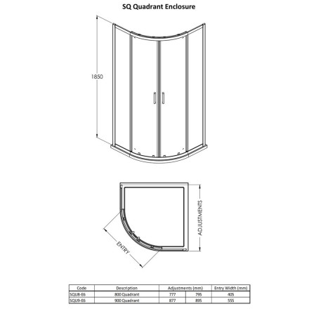 SQU9BB Nuie Rene 900mm Quadrant Shower Enclosure in Brushed Brass (2)