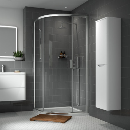SMQ9E1-E6 Nuie Rene 900mm Single Entry Chrome Quadrant Shower Enclosure Bathroom Setting
