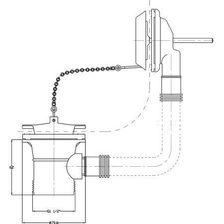 E347 Nuie Retainer Plug and Chain Bath Waste Line Drawing