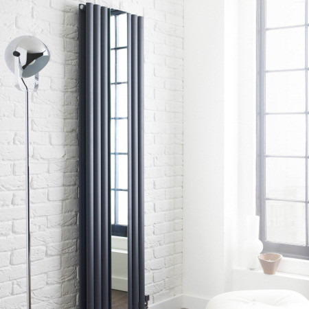 HLA79 Nuie Revive Vertical Anthracite 1800 x 499mm Radiator Double Panel With Mirror Lifestyle