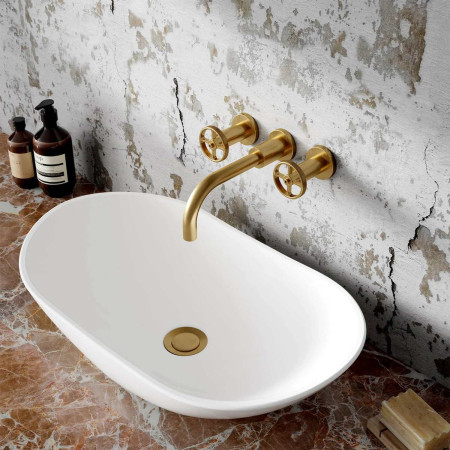 TIW817 Nuie Revolution Brushed Brass Wall Mounted Basin Mixer Lifestyle