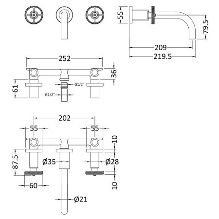 TIW334 Nuie Revolution Chrome 4TH Bath Shower Mixer Dimensions