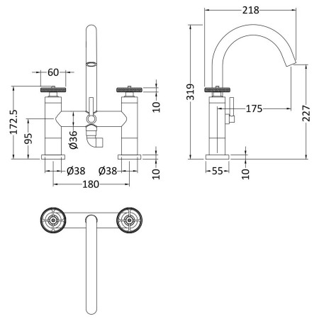 TIW354 Nuie Revolution Chrome Bath Shower Mixer Dimensions