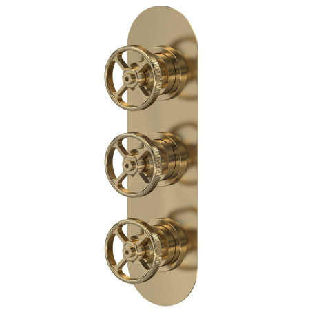 Nuie Revolution Industrial Triple Shower Valve with Diverter in Brushed Brass