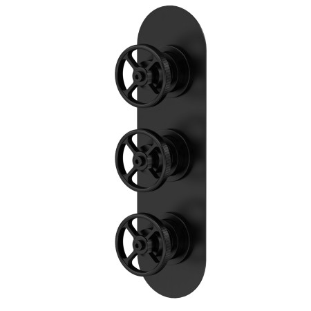 Nuie Revolution Industrial Triple Shower Valve with Diverter in Matt Black