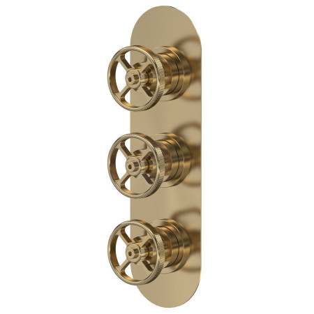 Nuie Revolution Industrial Triple Thermostatic Shower Valve in Brushed Brass