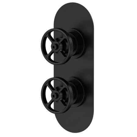Nuie Revolution Industrial Twin Shower Valve with Diverter in Matt Black