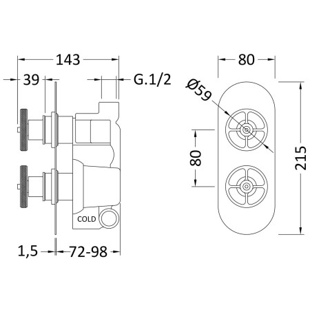 SIWTW01 Nuie Revolution Industrial Twin Thermostatic Shower Valve in Chrome Dimensions