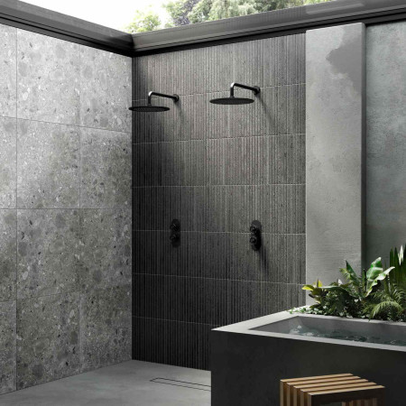 SIWTW401 Nuie Revolution Industrial Twin Thermostatic Shower Valve in Matt Black Lifestyle