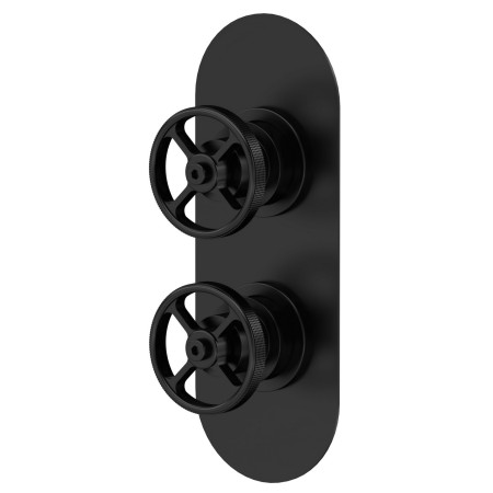 Nuie Revolution Industrial Twin Thermostatic Shower Valve in Matt Black