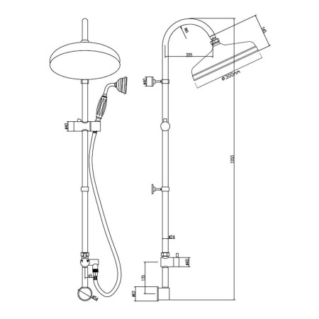 A3238 Nuie Rigid Riser Kit with Handset and Concealed Elbow Line Drawing
