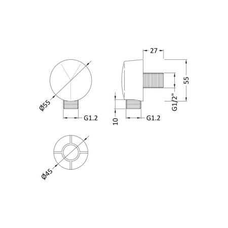 A3203 Nuie Round Chrome Outlet Elbow Line Drawing