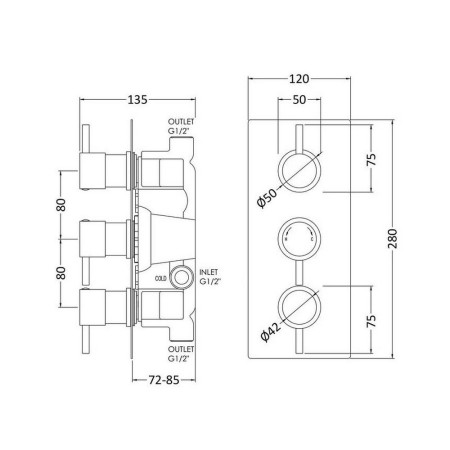 QUEV53 Nuie Round Chrome Triple Shower Valve (2)