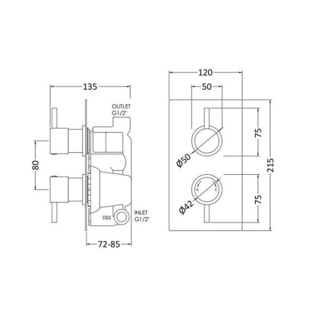 QUEV51 Nuie Round Chrome Twin Shower Valve with One Outlet (2)