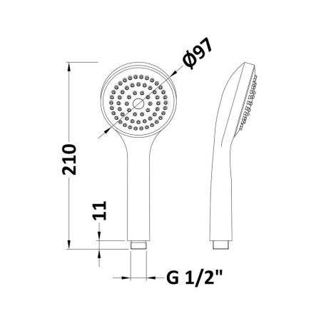 HO302 Nuie Round Easy Clean Shower Handset Dimensions