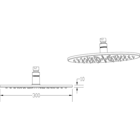 STY071 Nuie Round LED 300mm Fixed Shower Head in Chrome Line Drawing