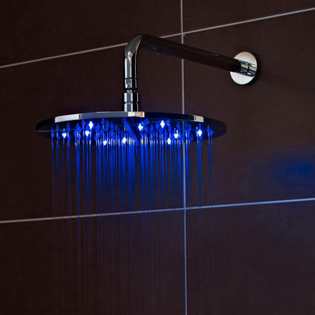 STY069 Nuie Round LED 200mm Fixed Shower Head in Chrome with Blue Lighting