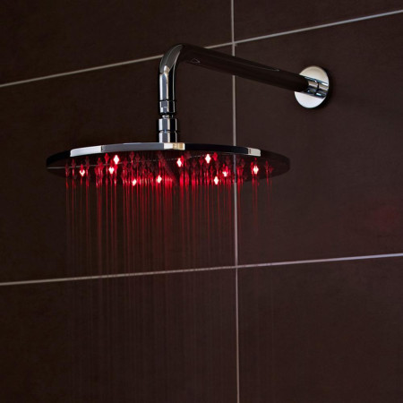 STY069 Nuie Round LED 200mm Fixed Shower Head in Chrome with Red Lighting