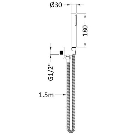 A3263 Nuie Round Outlet Elbow with Hose and Handset in Chrome Line Drawing
