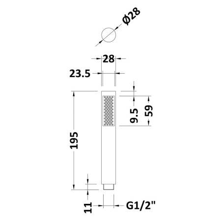 PK330 Nuie Round Pencil Chrome Shower Handset Dimensions