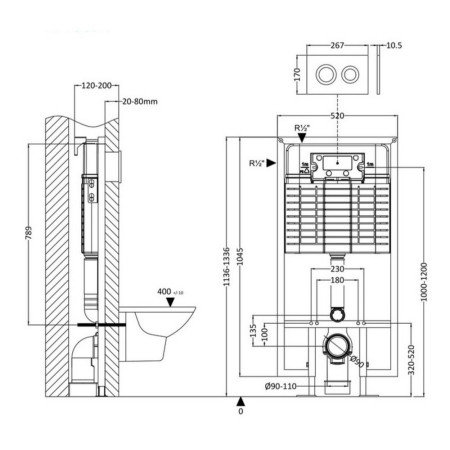 XTY409R Nuie Round Black Dual Flush Concealed WC Cistern & Wall Hung Frame (2)