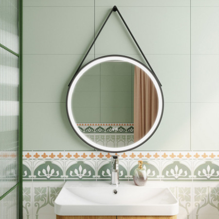 LQ711 Nuie Salana 600mm Black Framed LED Mirror with Touch Sensor and Strap Lifestyle
