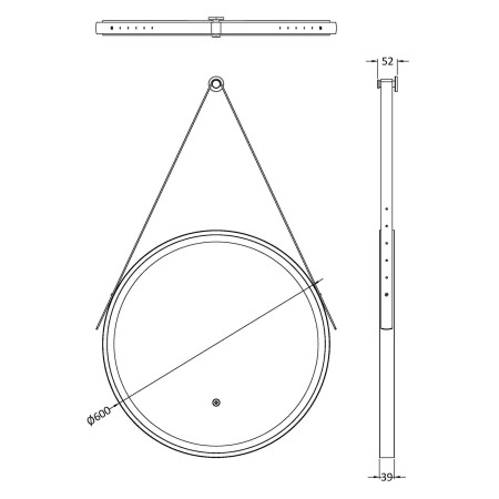 LQ712 Nuie Salana 600mm Brushed Brass Framed LED Mirror with Touch Sensor and Strap Line Drawing