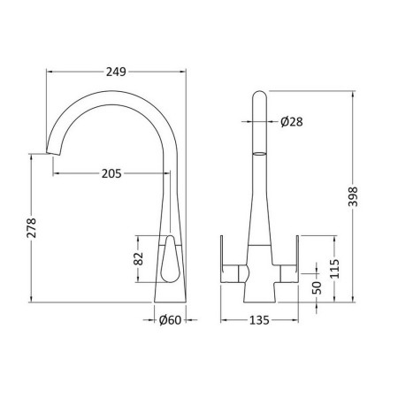 KSA605DL Nuie Samir Mono Dual Lever Kitchen Tap in Brushed Nickel (2)