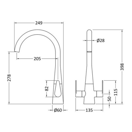 KSA405DL Nuie Samir Mono Dual Lever Kitchen Tap in Matt Black (2)