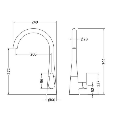 KSA805SL Nuie Samir Mono Single Lever Kitchen Tap in Brushed Brass (2)