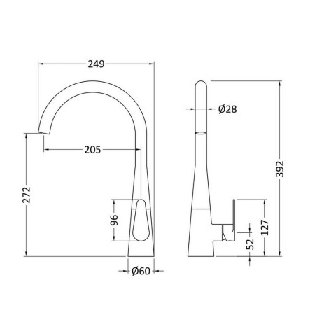 KSA405SL Nuie Samir Mono Single Lever Kitchen Tap in Matt Black (2)