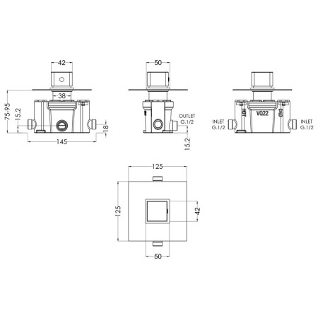 SANTC11 Nuie Sanford Square Chrome Thermostatic Temperature Control Valve Line Drawing