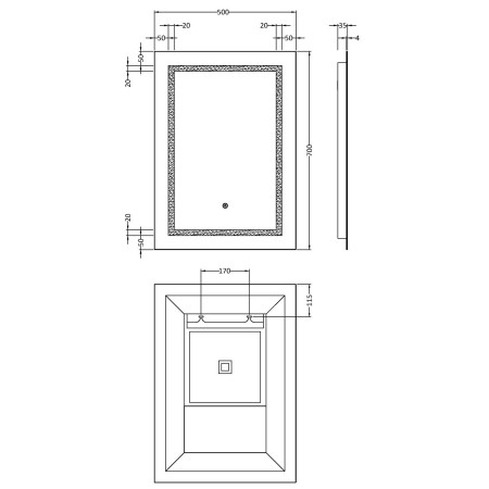 LQ505 Nuie Sculptor LED 700 x 500mm Touch Sensor Mirror Line Drawing