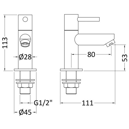 FJ311 Nuie Series 2 Basin Taps Line Drawing