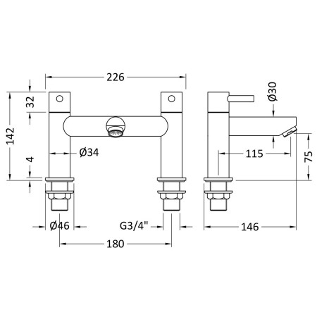 FJ313 Nuie Series 2 Bath Filler Line Drawing