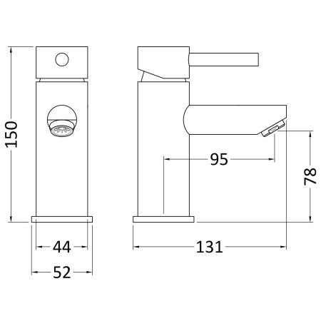 FJ318 Nuie Series 2 Lever Mono Basin Mixer with Waste Line Drawing