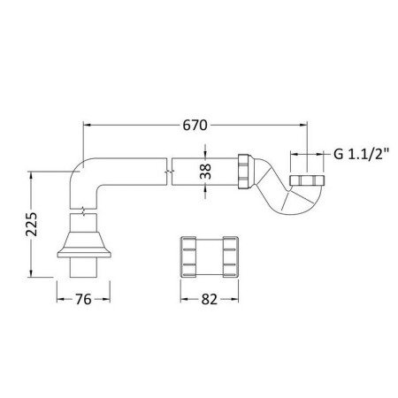 EA366 Nuie Shallow Seal Bath Trap Line Drawing