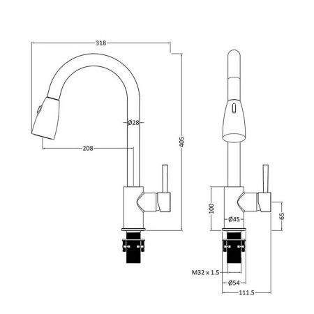KC318 Nuie Side Action Kitchen Tap with Rinser (2)