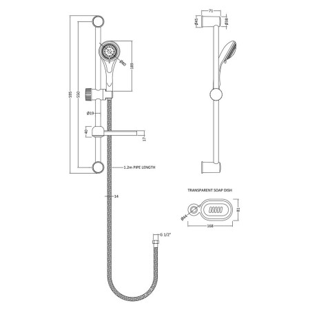JTY034 Nuie Slider Rail Kit with Multi Function Handset Line Drawing