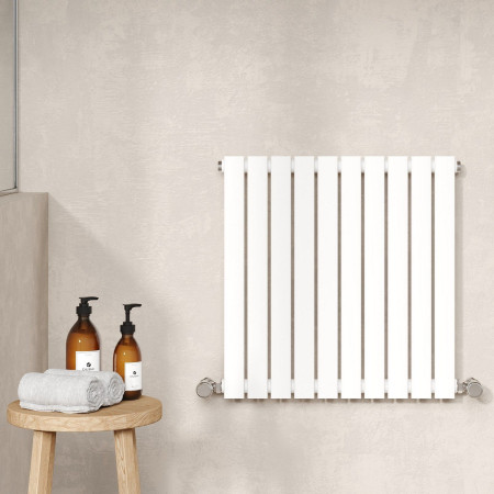 HLW55 Nuie Sloane Horizontal Satin White 600 x 586mm Radiator Single Panel Lifestyle