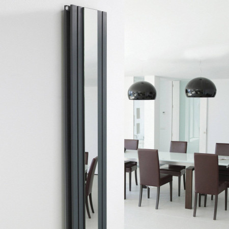 HLA84 Nuie Sloane Vertical Anthracite 1800 x 381mm Radiator Double Panel with Mirror Lifestyle