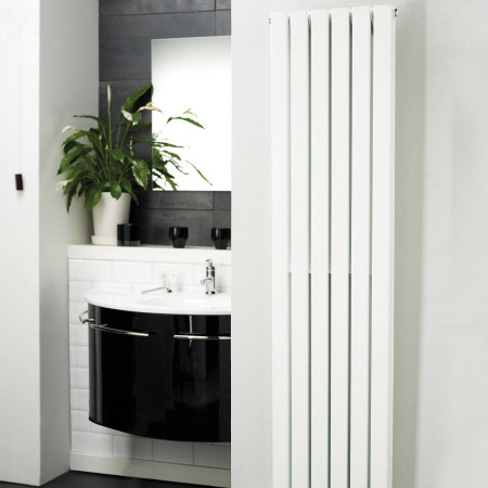 HLW41 Nuie Sloane Vertical Satin White 1500 x 354mm Radiator Single Panel Lifestyle