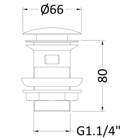 EK303 Nuie Slotted Push Button Basin Waste Line Drawing