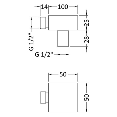 A3245 Nuie Square Chrome Outlet Elbow Line Drawing