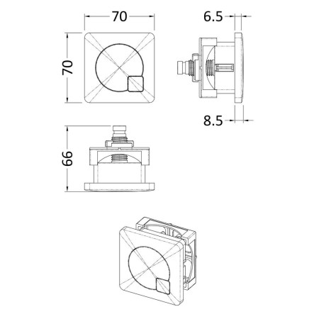 MDPB03 Nuie Square Dual Flush Push Button Brushed Brass Line Drawing