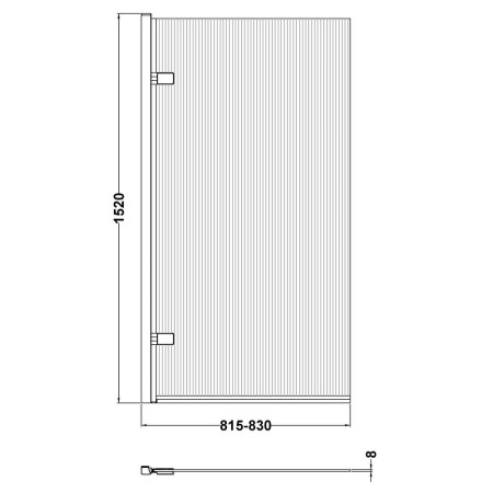 NSSQ7FL Nuie Square Hinged Chrome 8mm Fluted Bath Screen Line Drawing