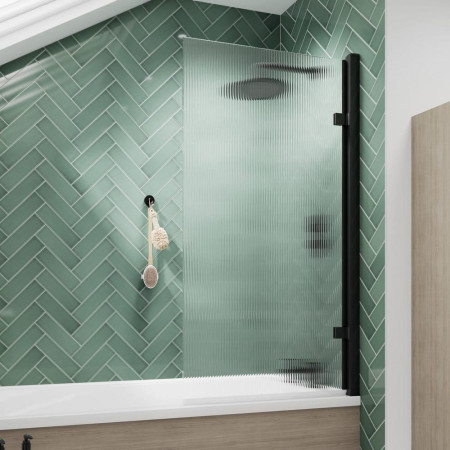 NSSQ7FLBP Nuie Square Hinged Black 8mm Fluted Bath Screen Lifestyle
