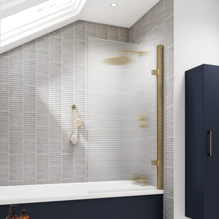 NSSQ7FLBB Nuie Square Hinged Brushed Brass 8mm Fluted Bath Screen Lifestyle