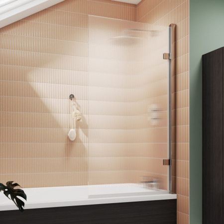 NSSQ7FL Nuie Square Hinged Chrome 8mm Fluted Bath Screen Lifestyle