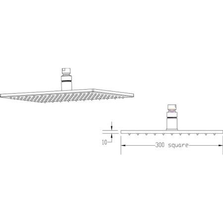STY072 Nuie Square LED 300mm Fixed Shower Head in Chrome Line Drawing